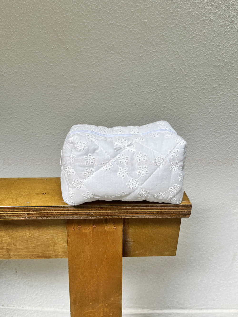 Little Fat Pure White Embroidered Makeup Bag