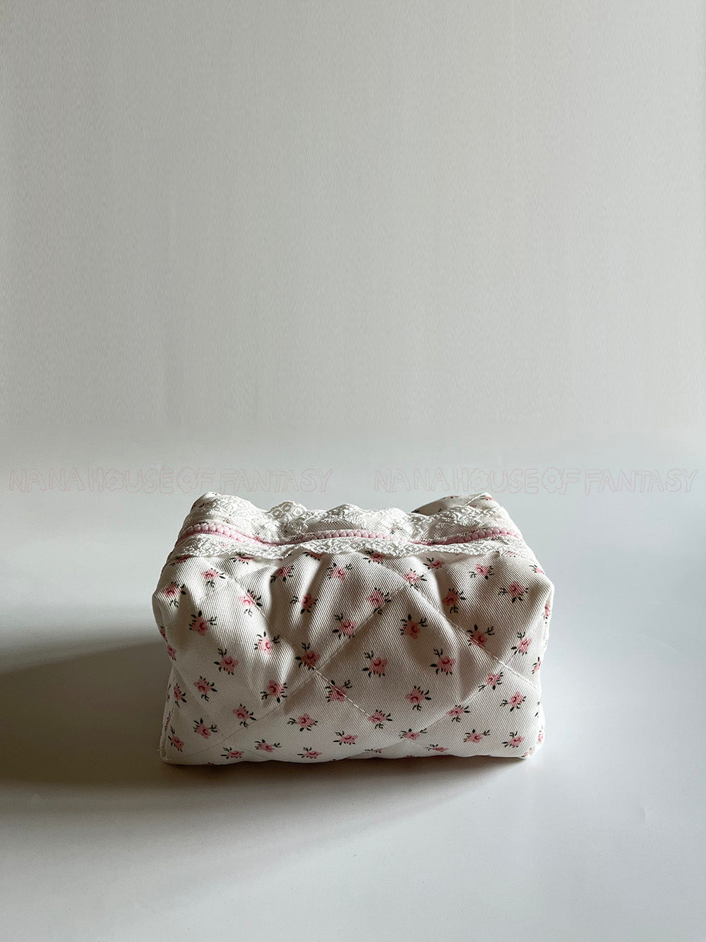 Lace-Trimmed Dreamy Garden Pink Floral Makeup Pouch
