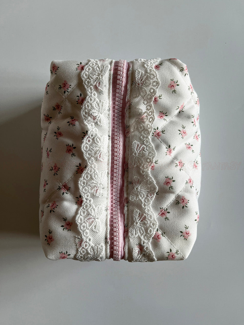 Lace-Trimmed Dreamy Garden Pink Floral Makeup Pouch