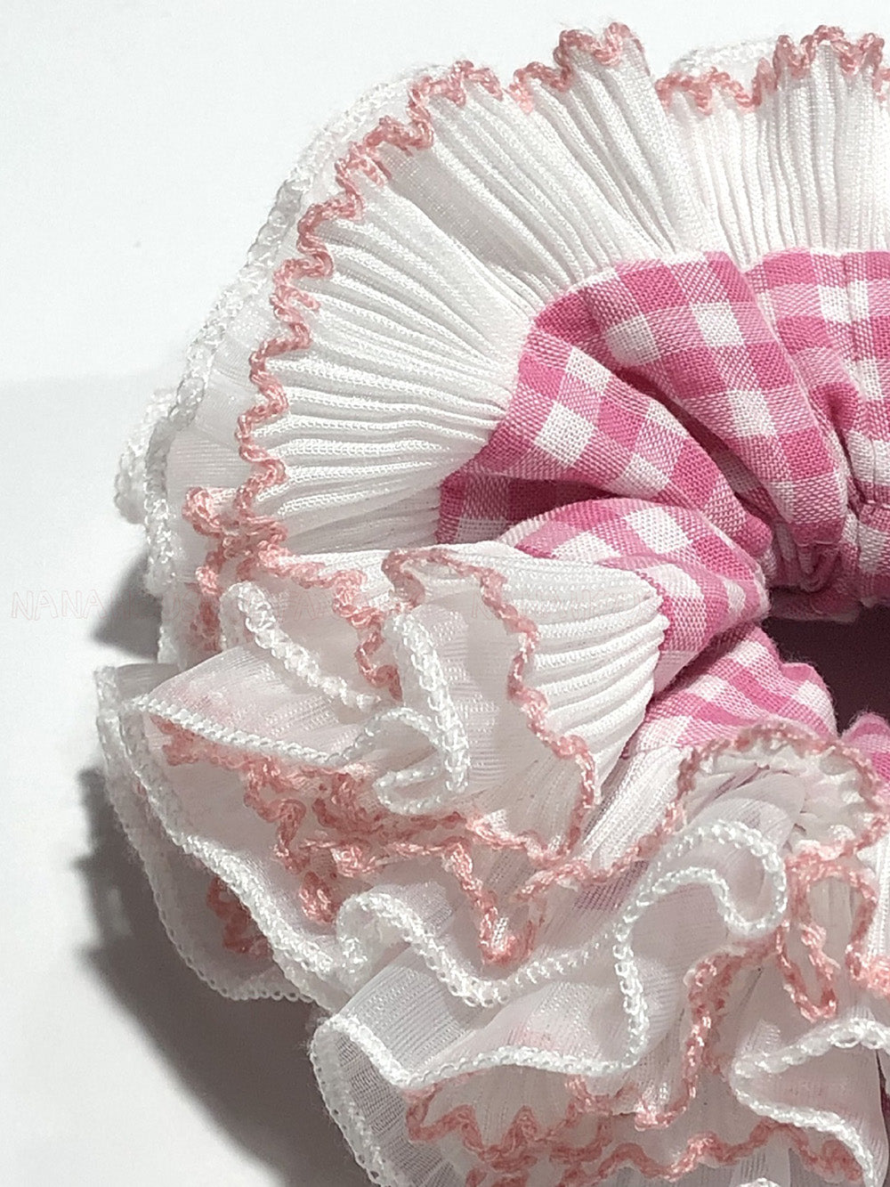 Spring Sakura Handmade Pink And White With Lace Trim Gingham