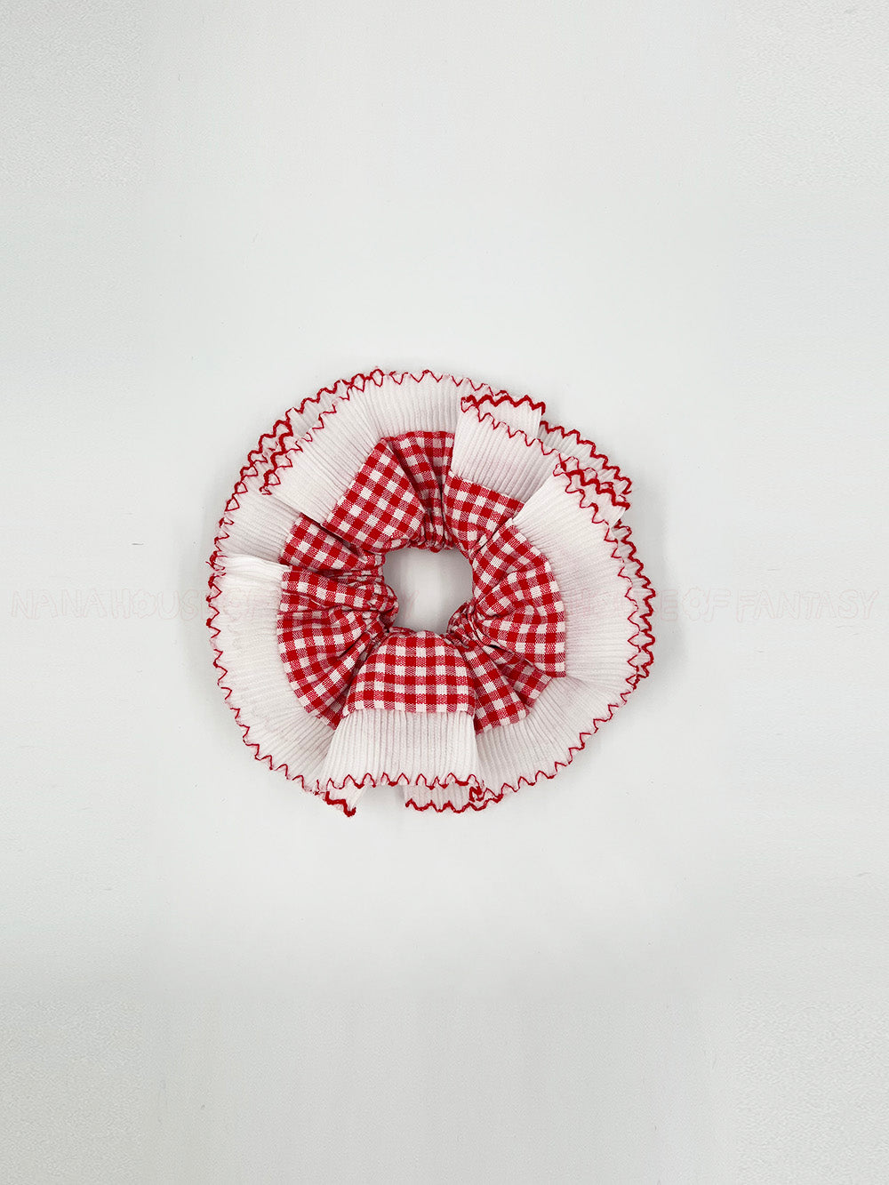 British School Girl Red Checkered With White Lace Trim