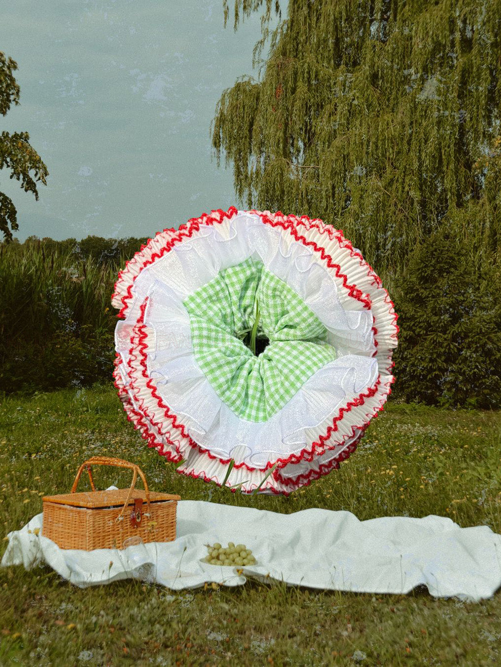 Summer Picnic Green Checkered White-Red Ruffle