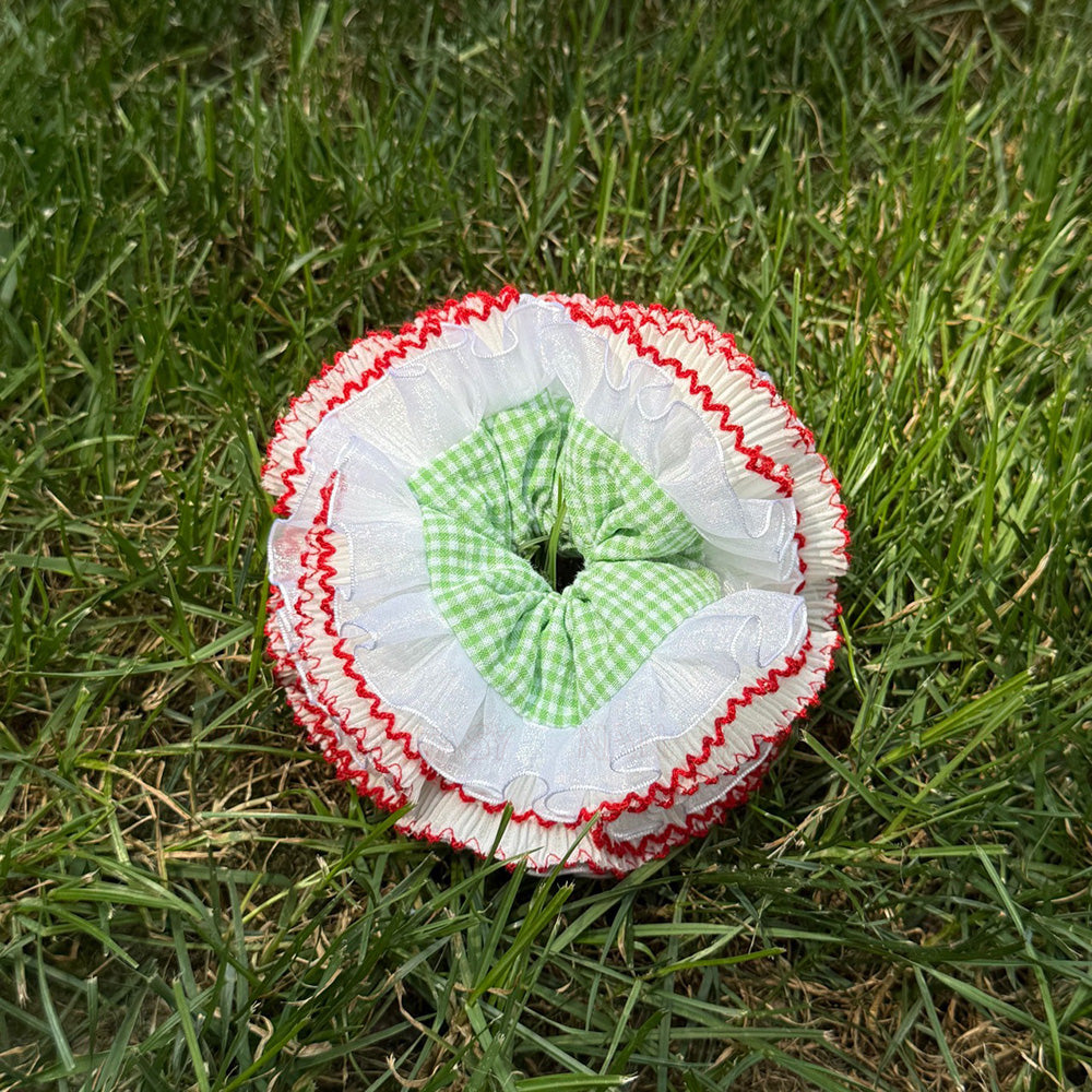 Summer Picnic Green Checkered White-Red Ruffle