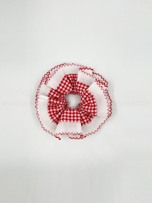 British School Girl Red Checkered With White Lace Trim