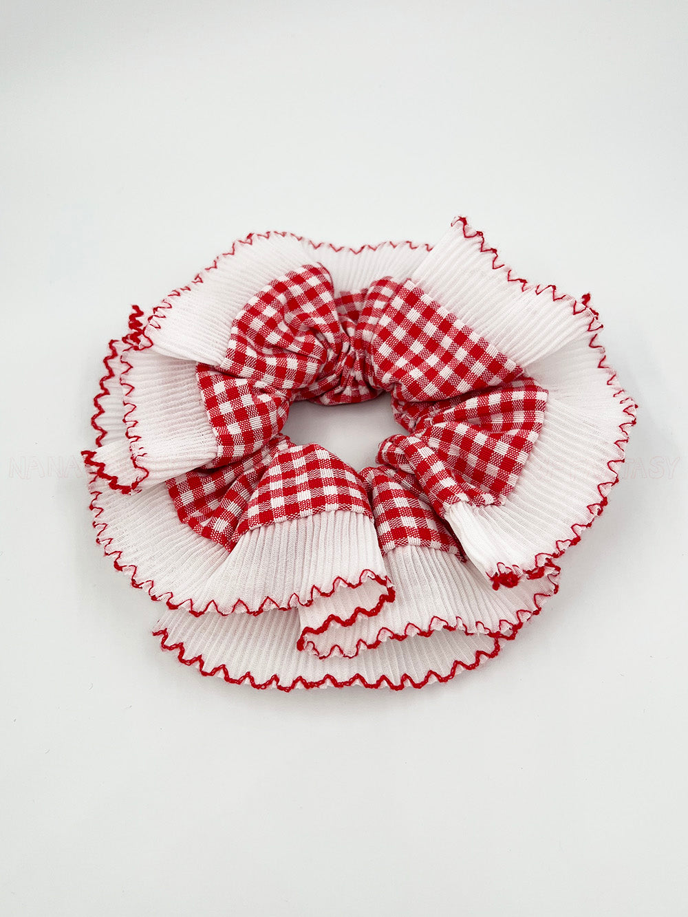 British School Girl Red Checkered With White Lace Trim