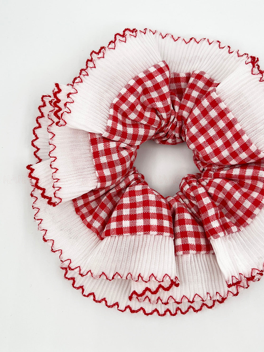 British School Girl Red Checkered With White Lace Trim